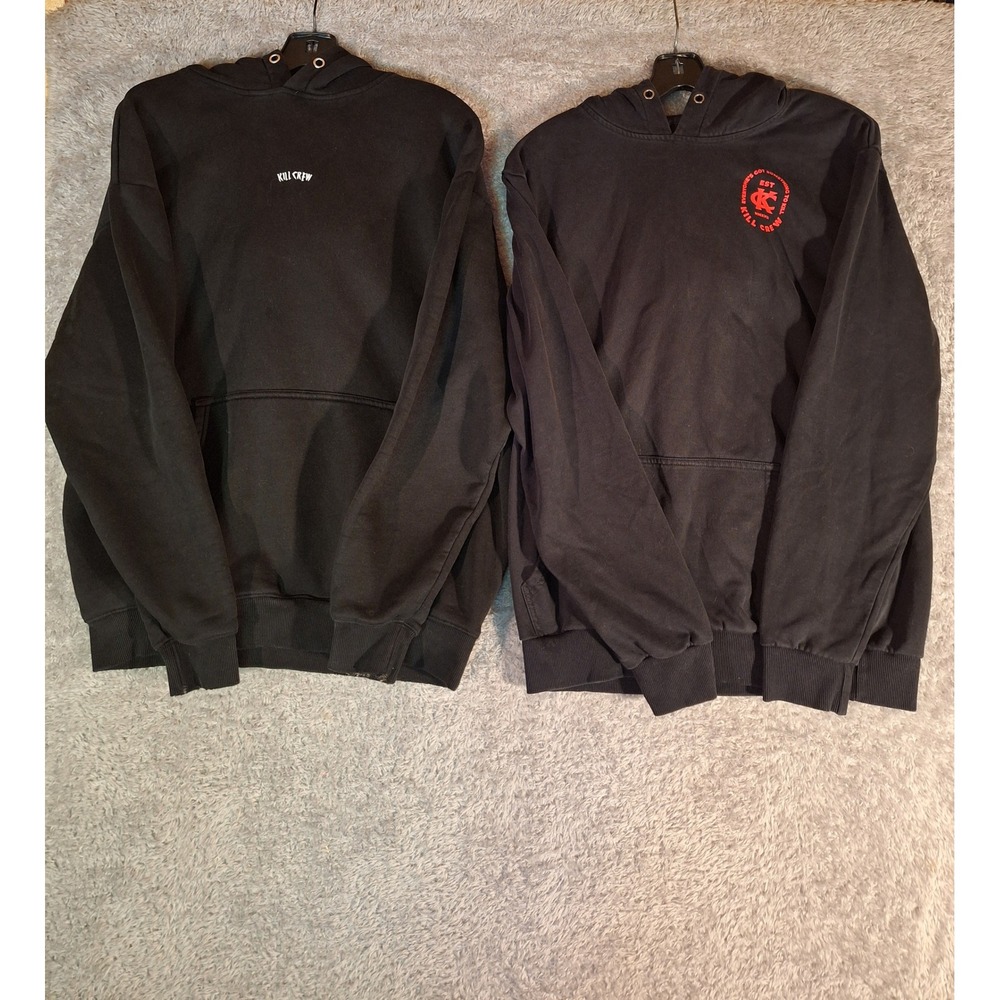 Kill Crew Mens Black Embroidered Logo Heavyweight Pullover Hoodie Lot of 2 XS
